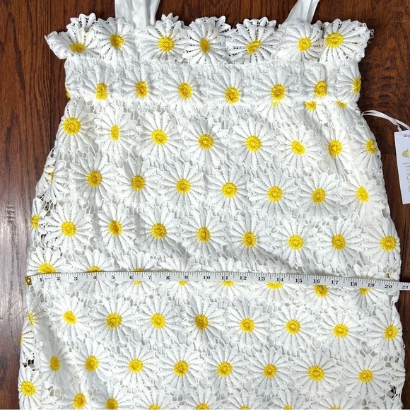 J. Marie Jenna Tie Strap Square Neck White Floral Daisy Lace Shift Midi Dress - Picture 14 of 17